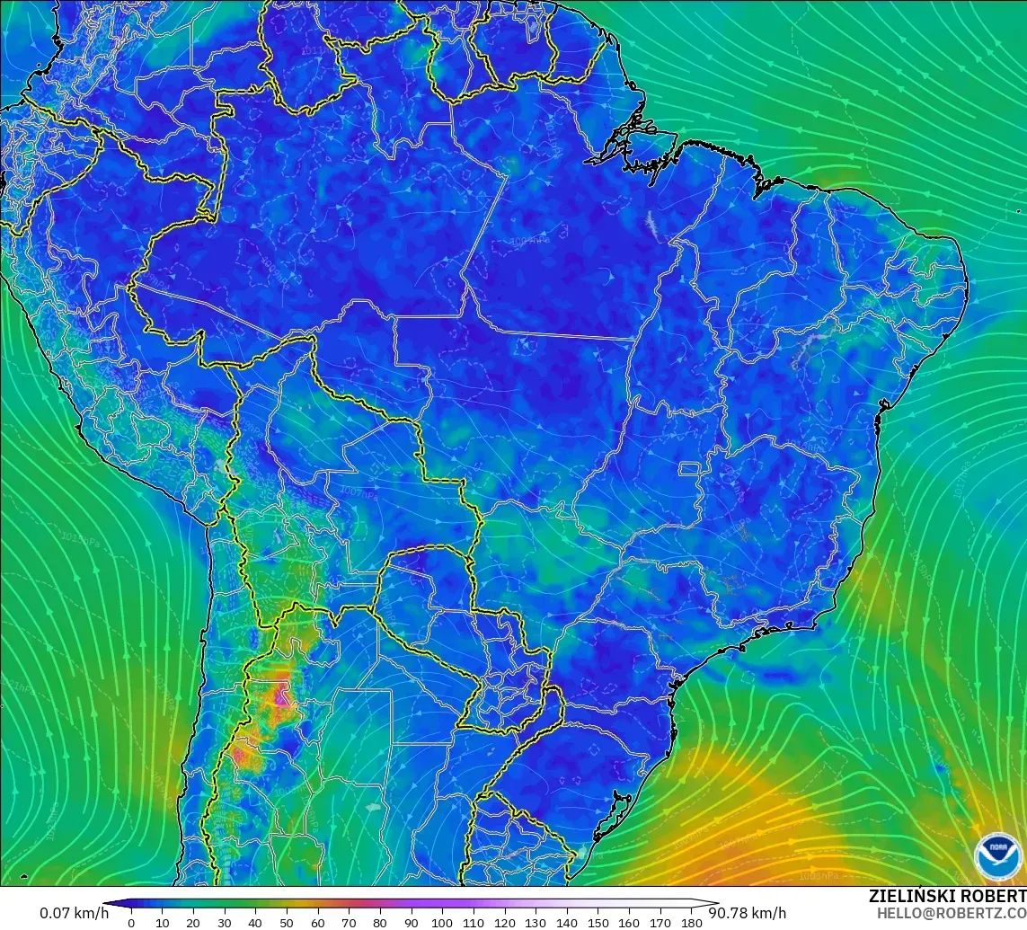 GFS модель - Бразилия, Жел 10 м