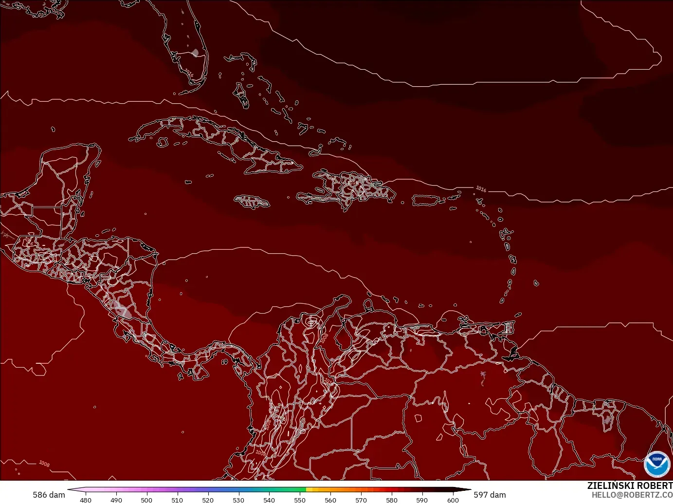 GFS модель - Кариб теңізі, 500 гПа деңгейіндегі геопотенциал биіктігі