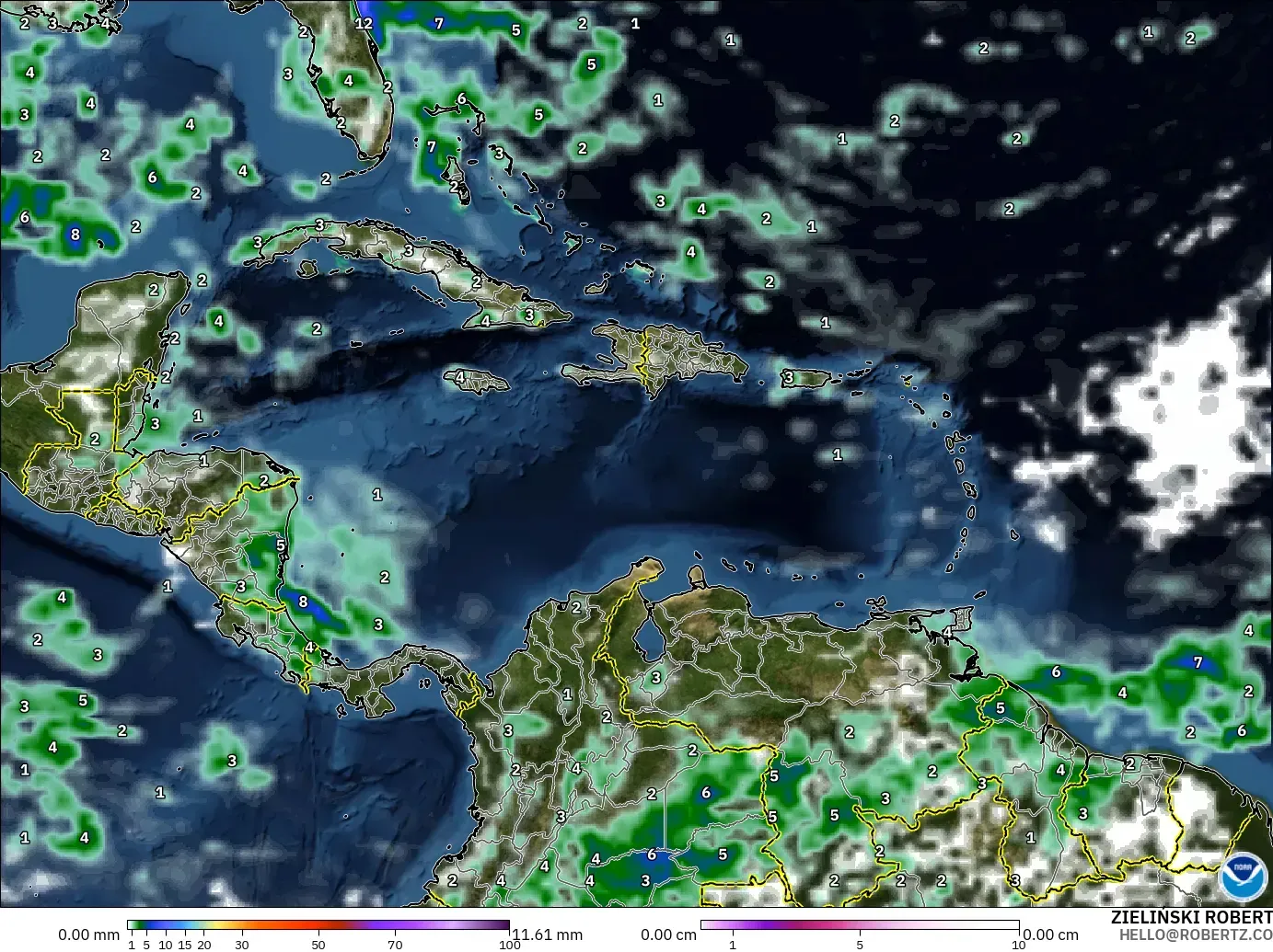 GFS модель - Кариб теңізі, Жауын-шашын, Бұлт және Қысым