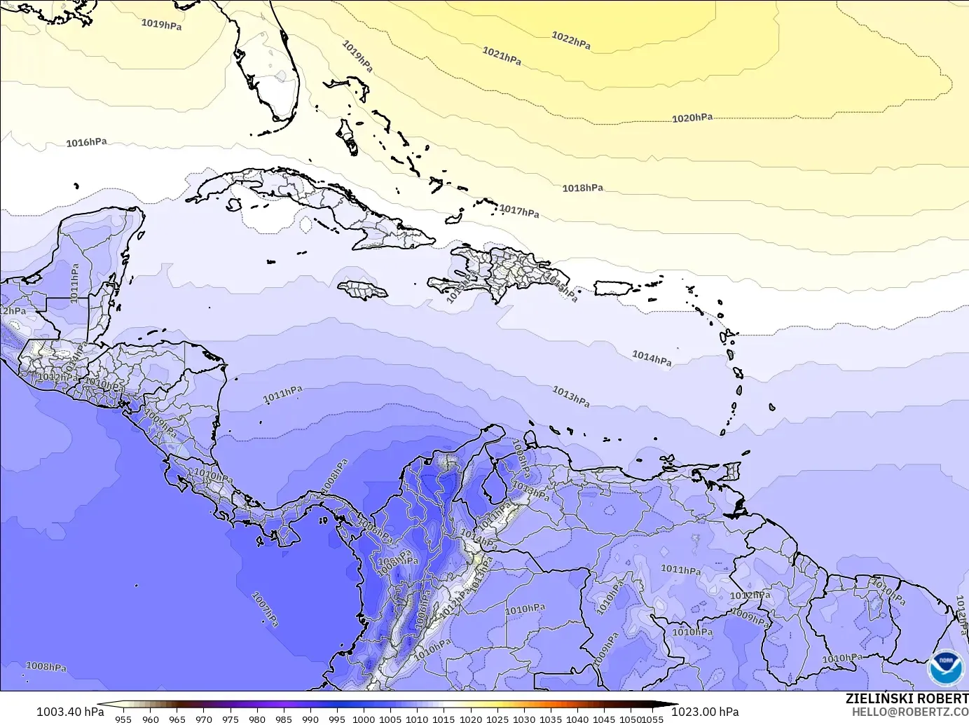 GFS модель - Кариб теңізі, Қысым
