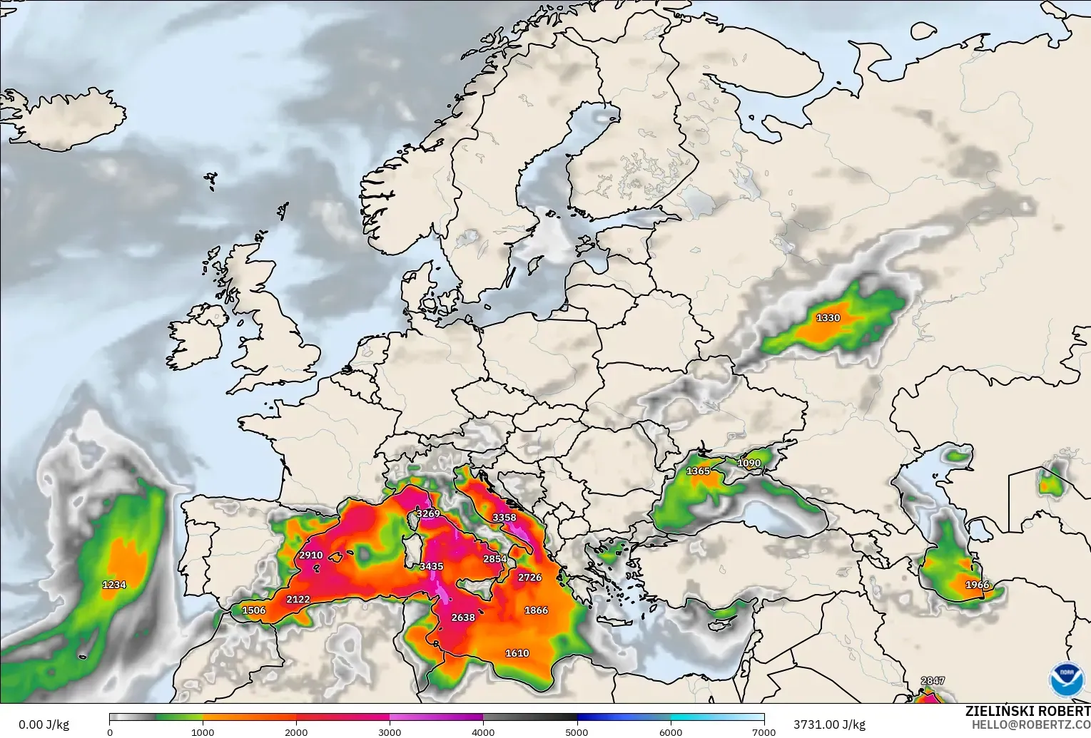 GFS модель - Еуропа, CAPE