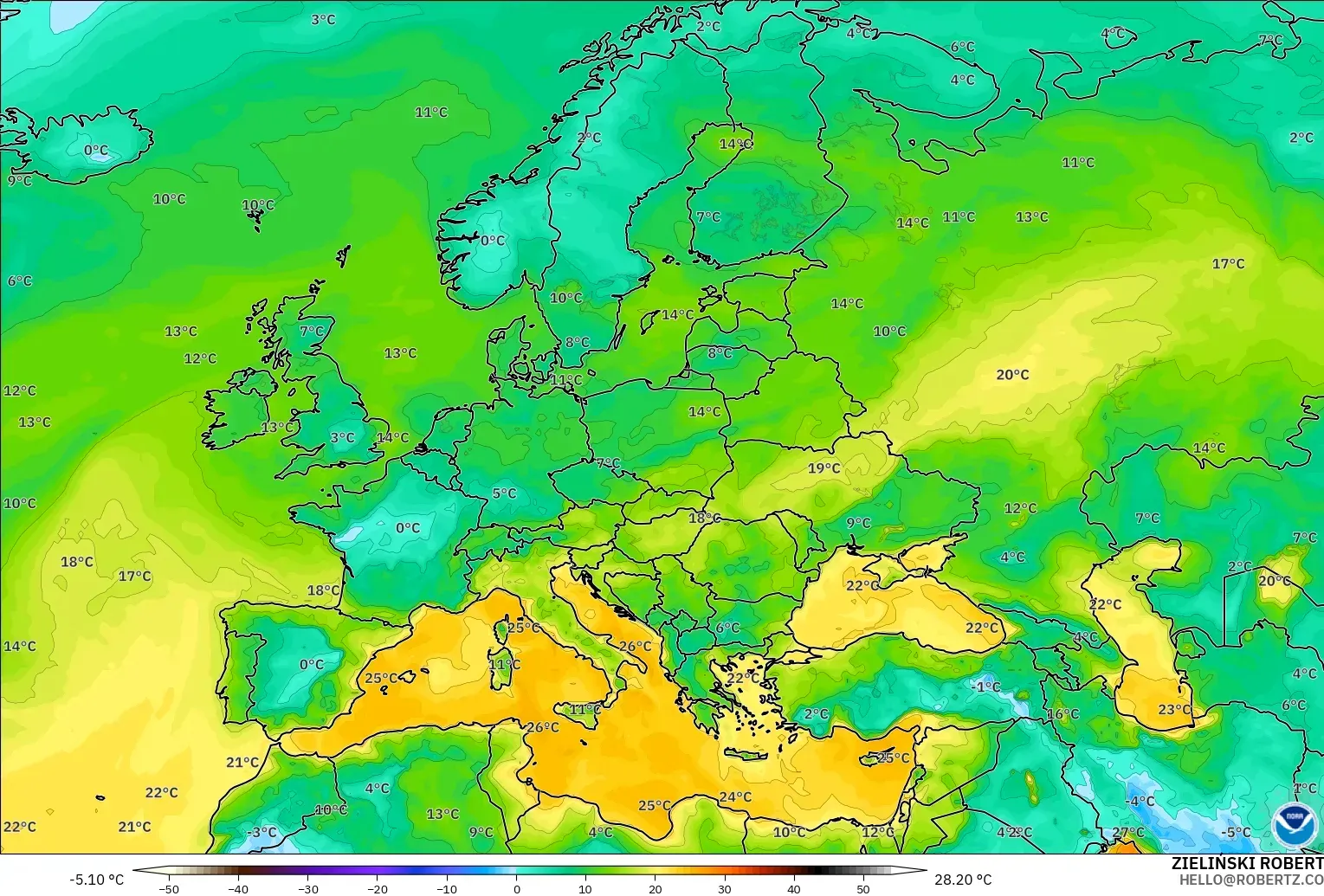 GFS модель - Еуропа, Шық Нүктесі 2 м