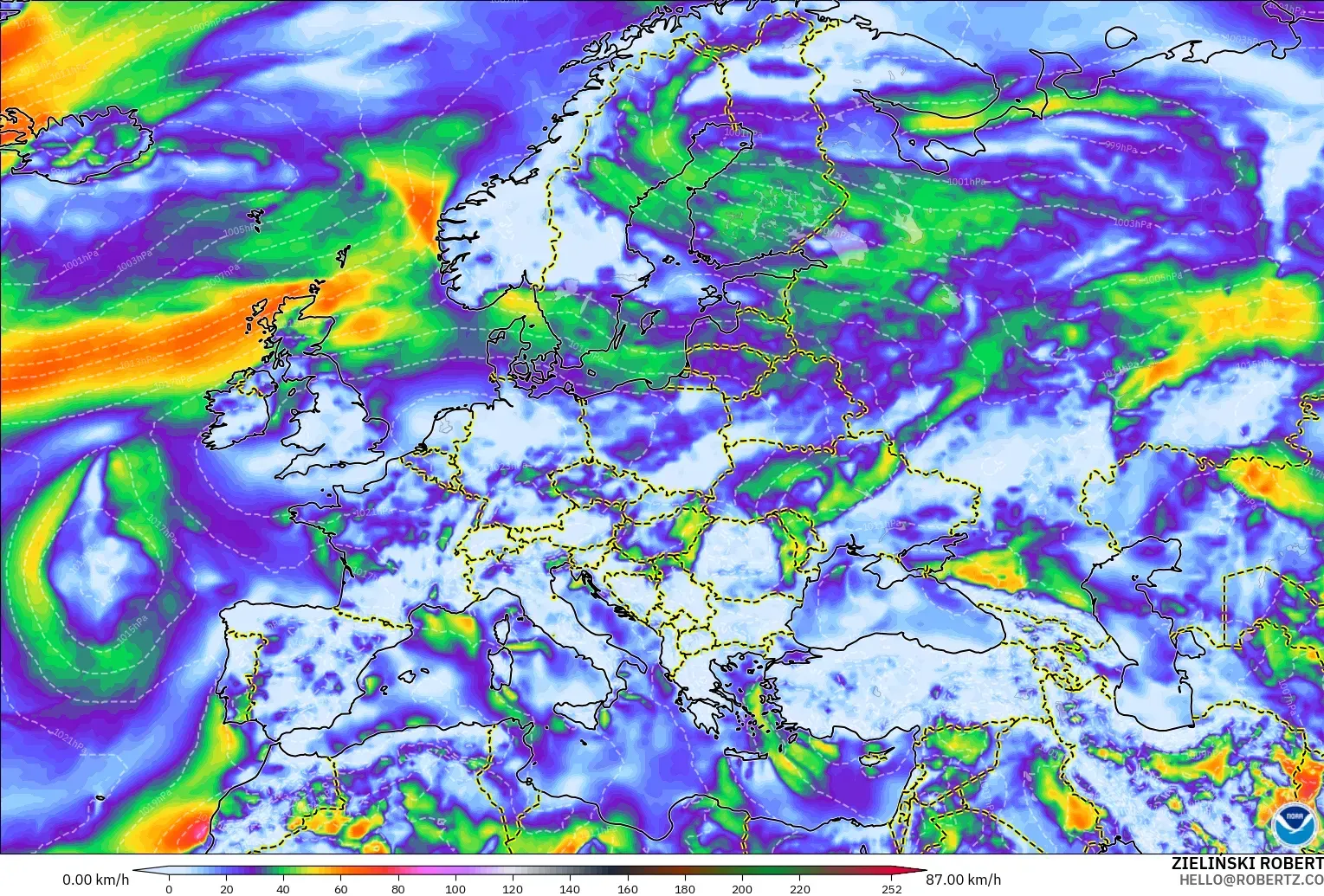 GFS модель - Еуропа, Екпінді Жел