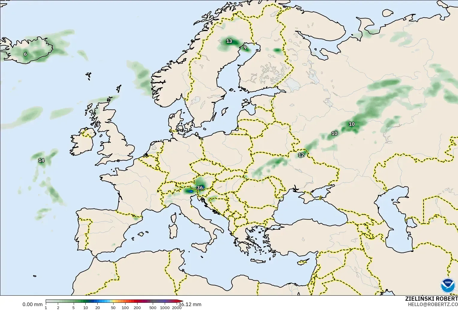 GFS модель - Еуропа, Жауын-шашын Жинақталуы
