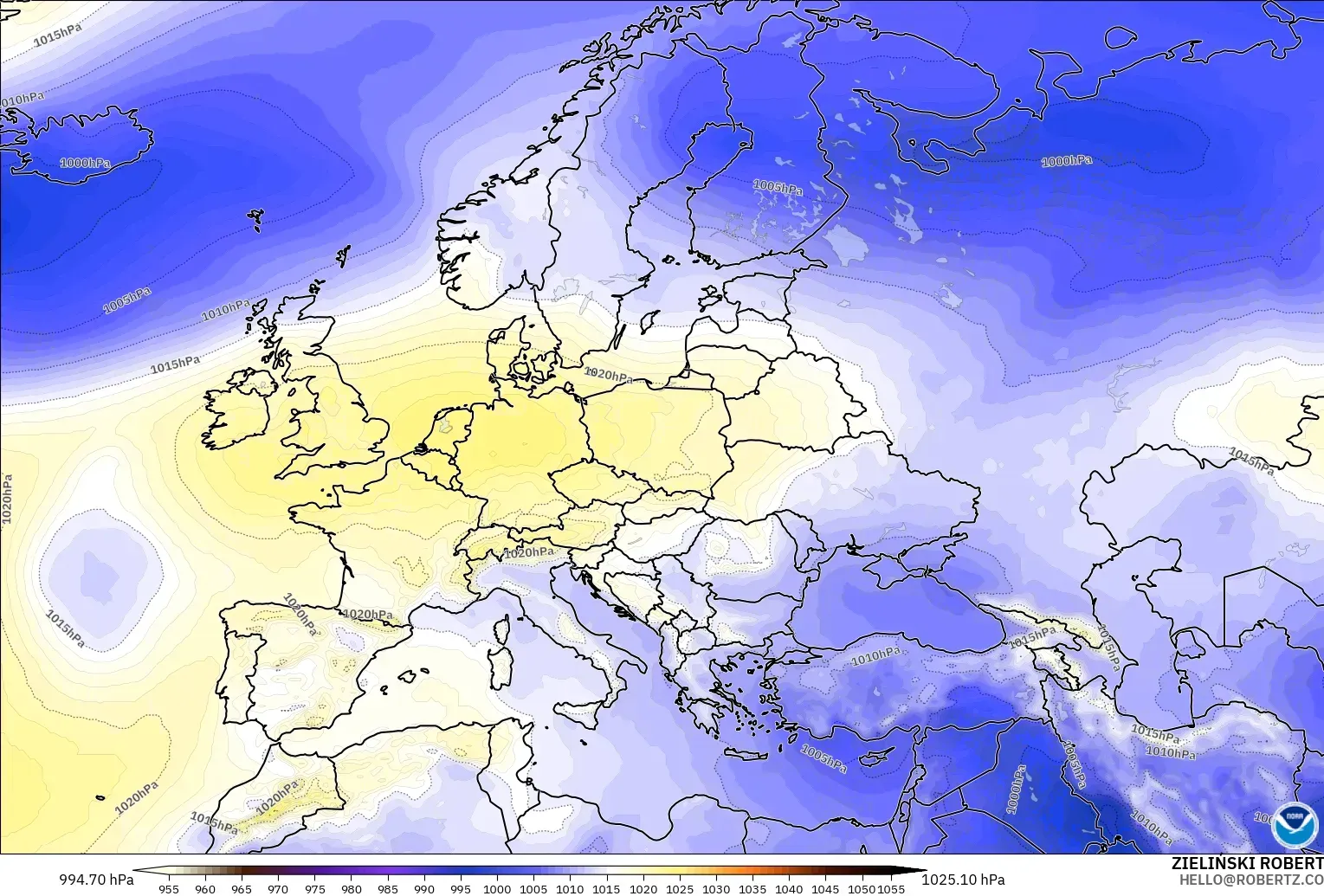GFS модель - Еуропа, Қысым