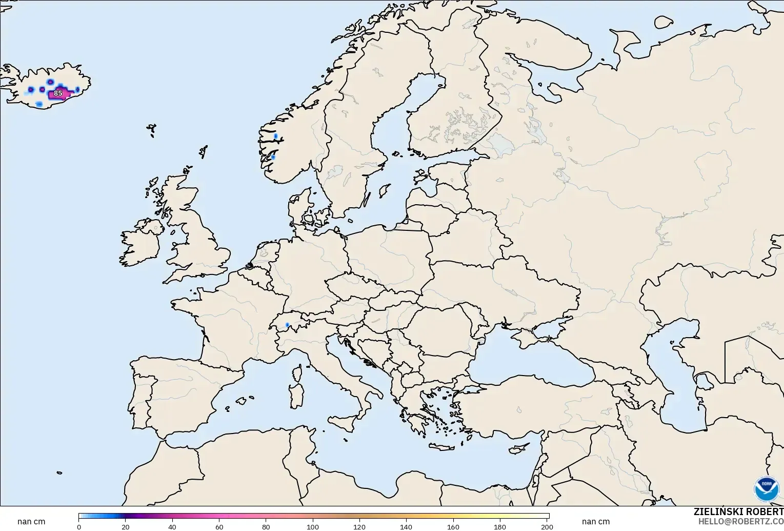 GFS модель - Еуропа, Қар Қалыңдығы