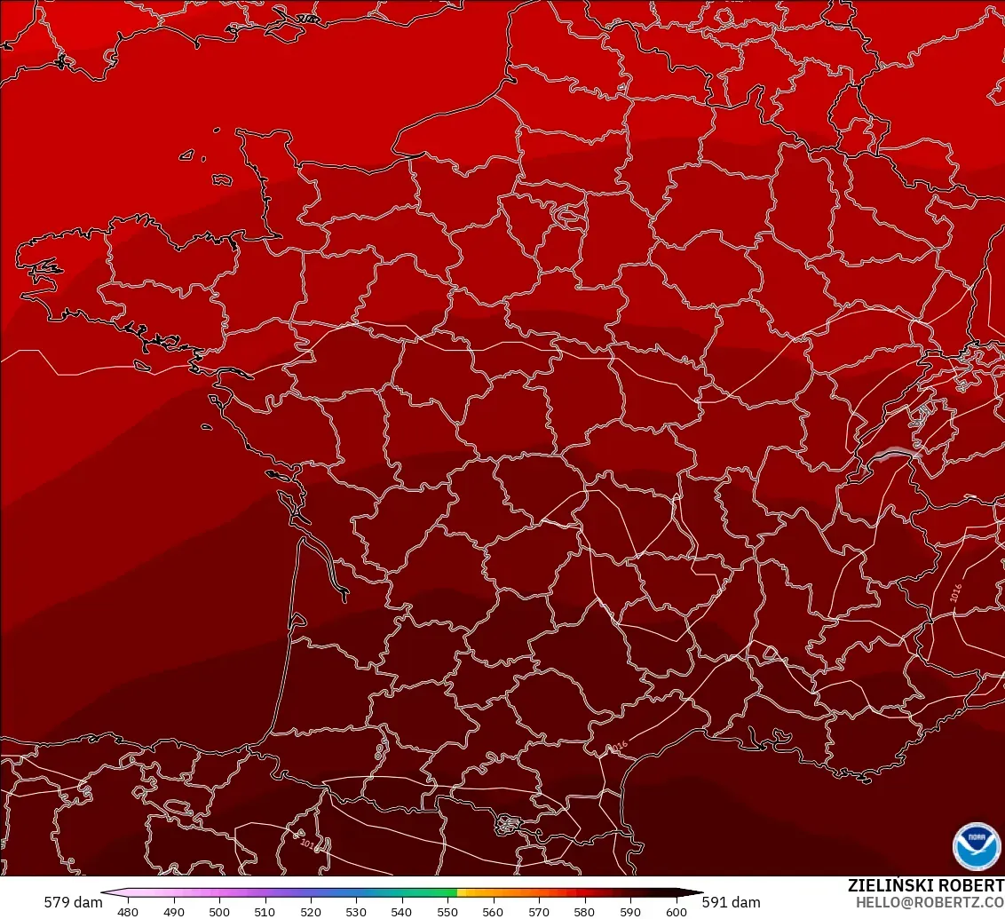 GFS модель - Франция, 500 гПа деңгейіндегі геопотенциал биіктігі