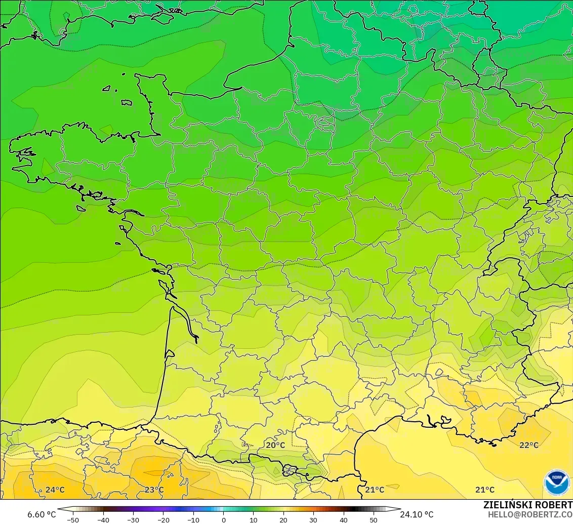 GFS модель - Франция, Температура 850 hPa