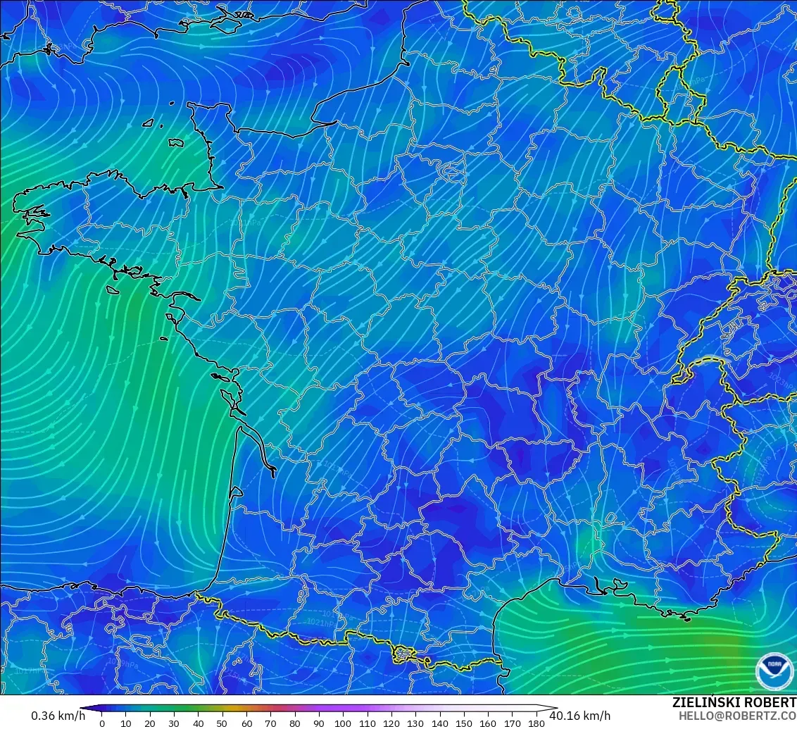 GFS модель - Франция, Жел 10 м
