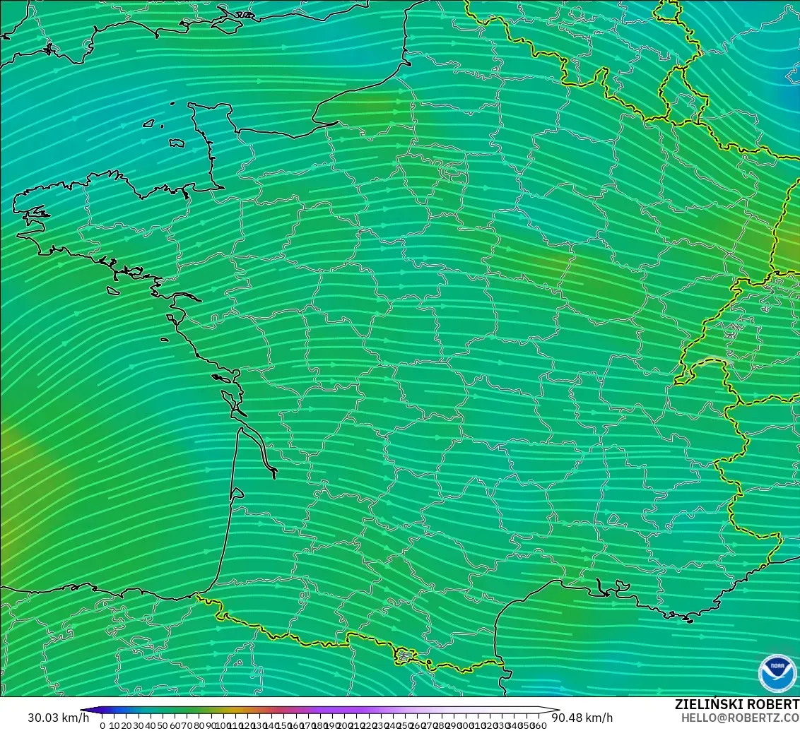 GFS модель - Франция, Жел 300 hPa (жайт ағысы)