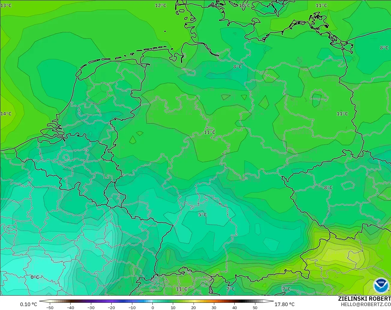 GFS модель - Германия, Шық Нүктесі 2 м