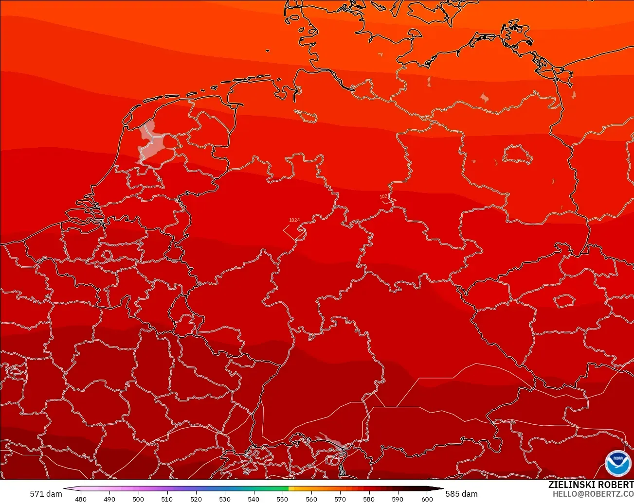 GFS модель - Германия, 500 гПа деңгейіндегі геопотенциал биіктігі