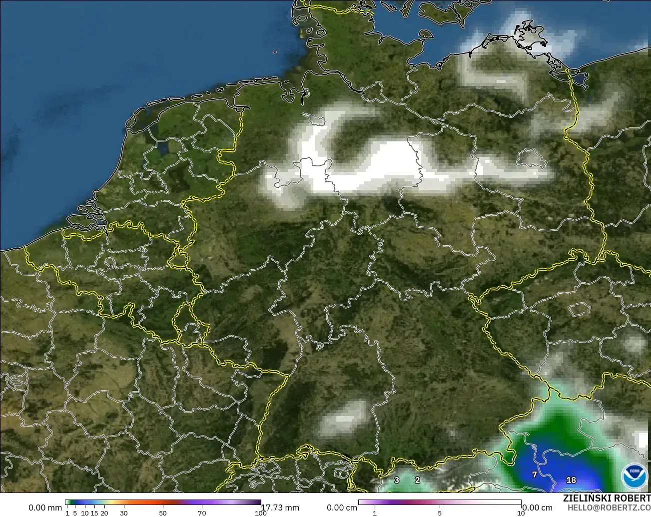 GFS модель - Германия, Жауын-шашын, Бұлт және Қысым