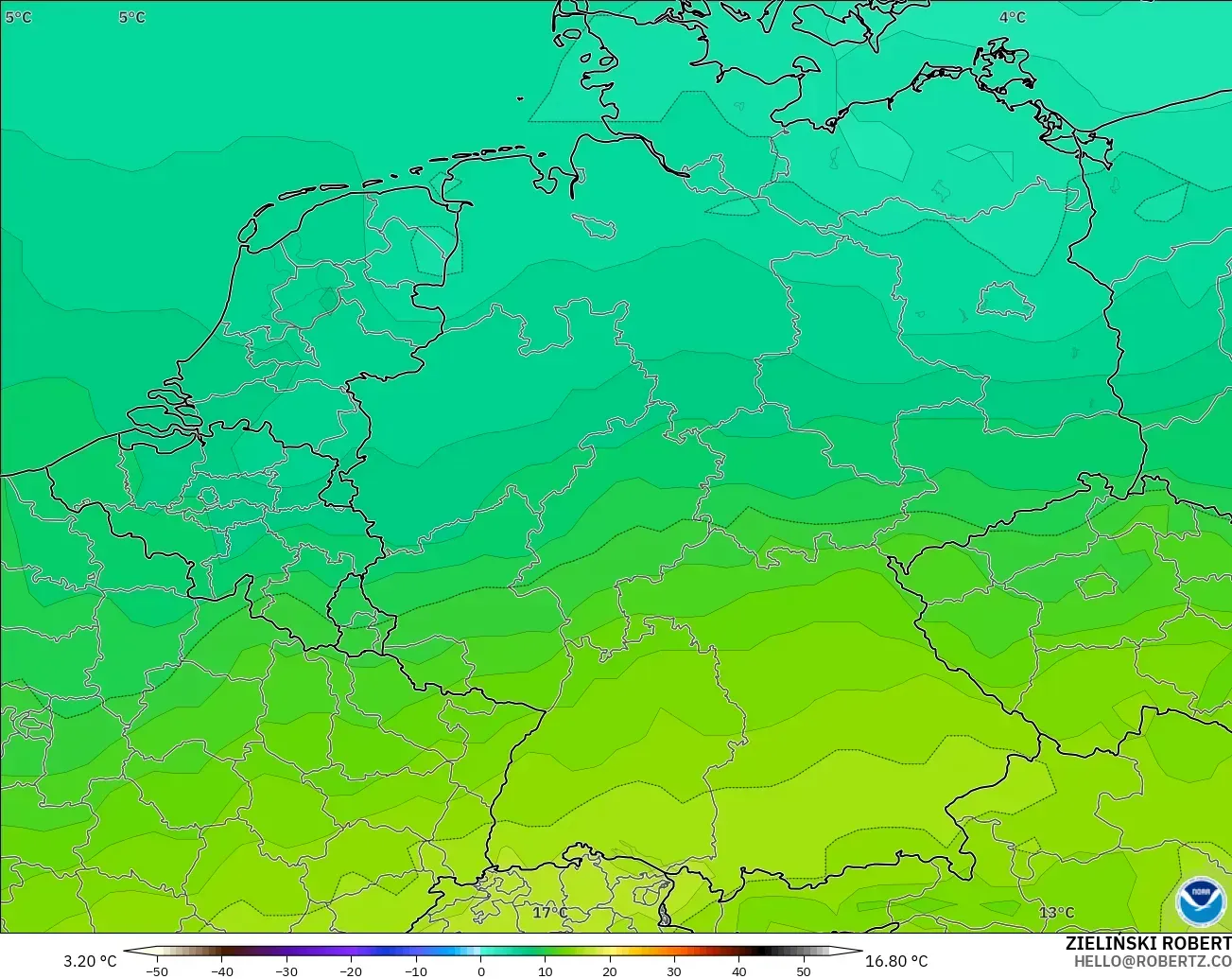 GFS модель - Германия, Температура 850 hPa