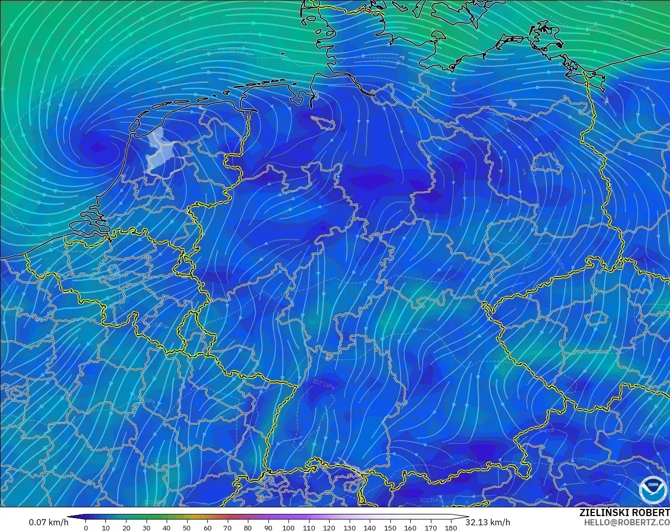 GFS модель - Германия, Жел 10 м