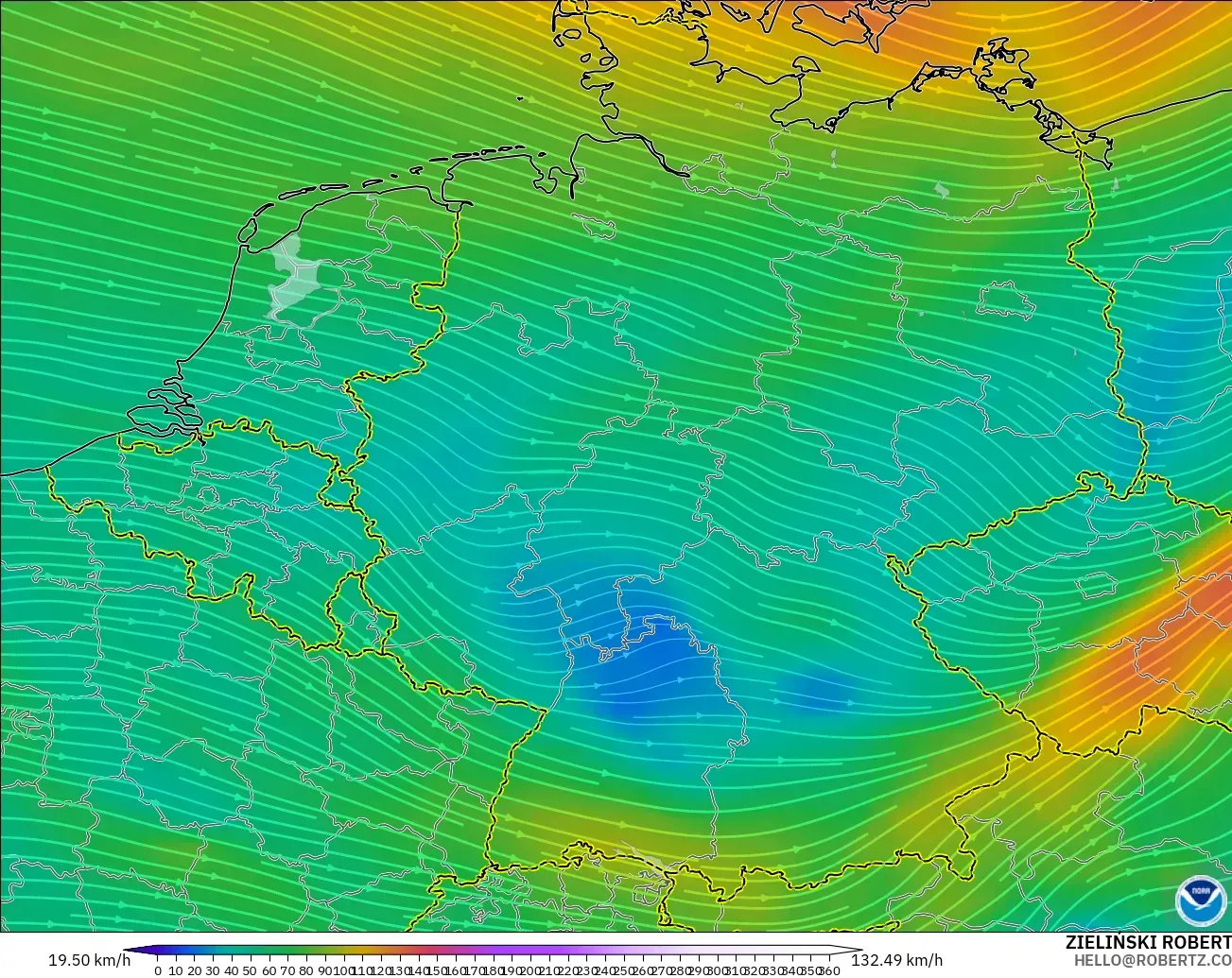 GFS модель - Германия, Жел 300 hPa (жайт ағысы)