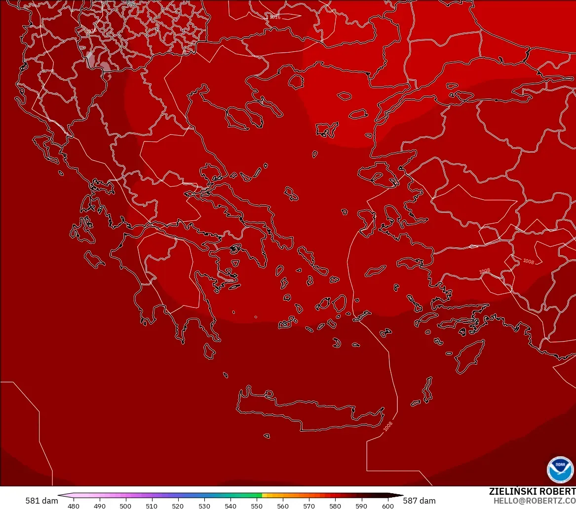 GFS модель - Грекия, 500 гПа деңгейіндегі геопотенциал биіктігі