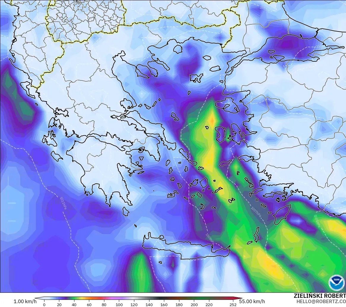 GFS модель - Грекия, Екпінді Жел