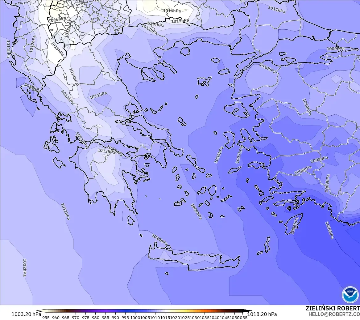 GFS модель - Грекия, Қысым