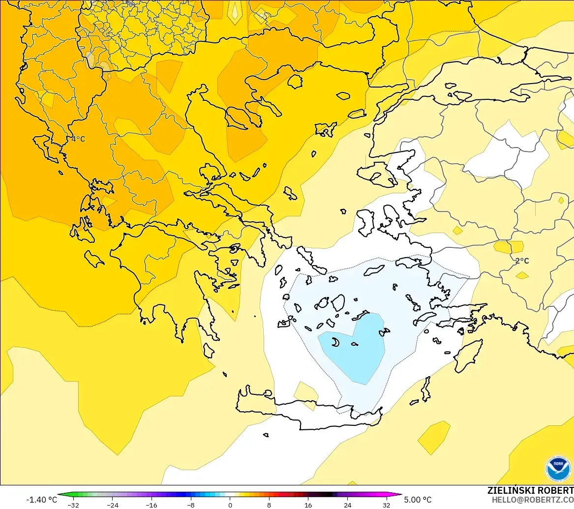 GFS модель - Грекия, 850 hPa Температура Аномалиясы