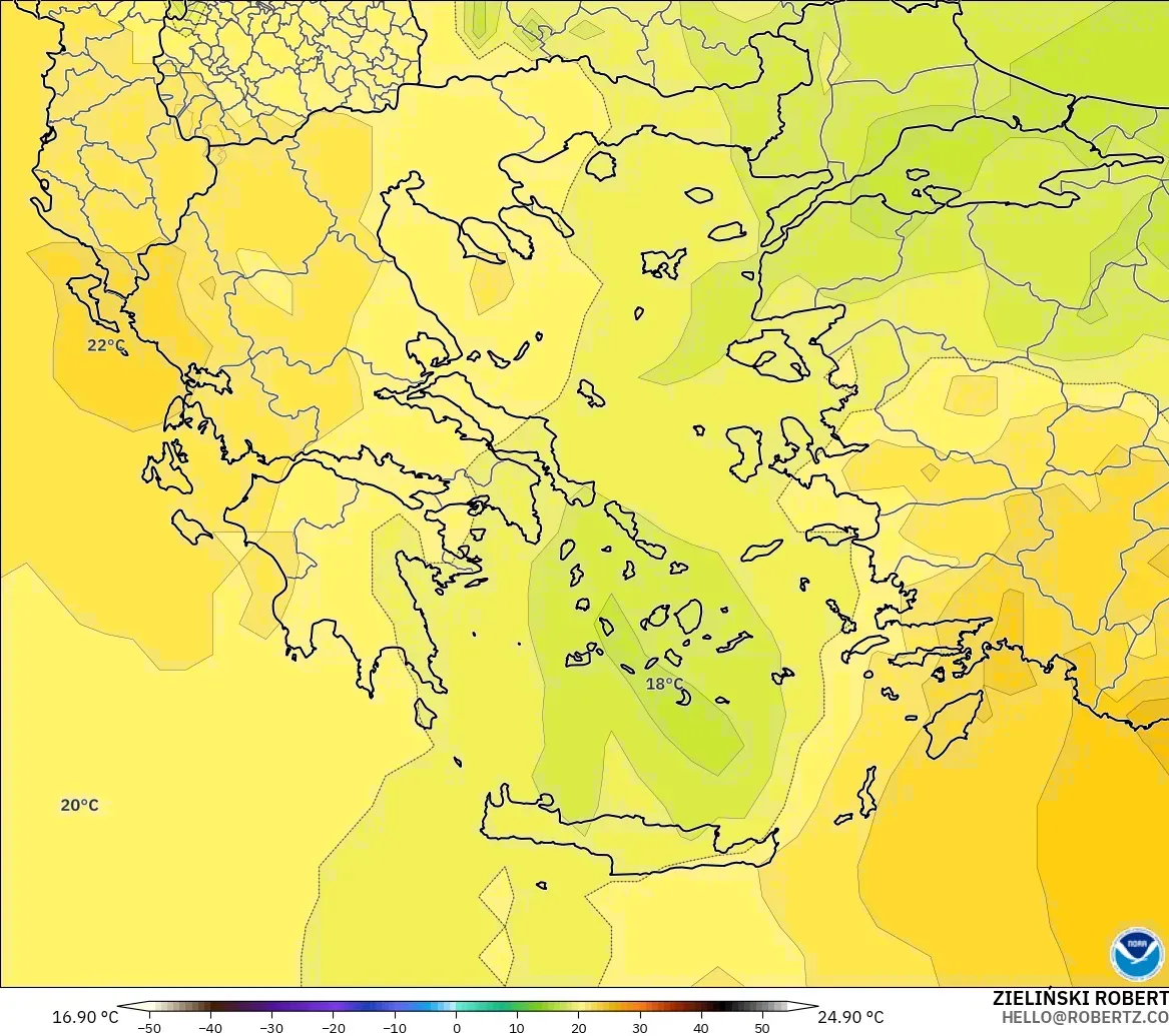 GFS модель - Грекия, Температура 850 hPa