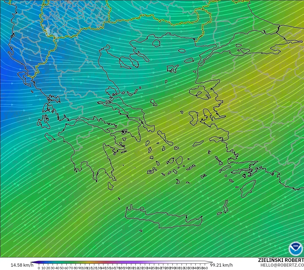 GFS модель - Грекия, Жел 300 hPa (жайт ағысы)