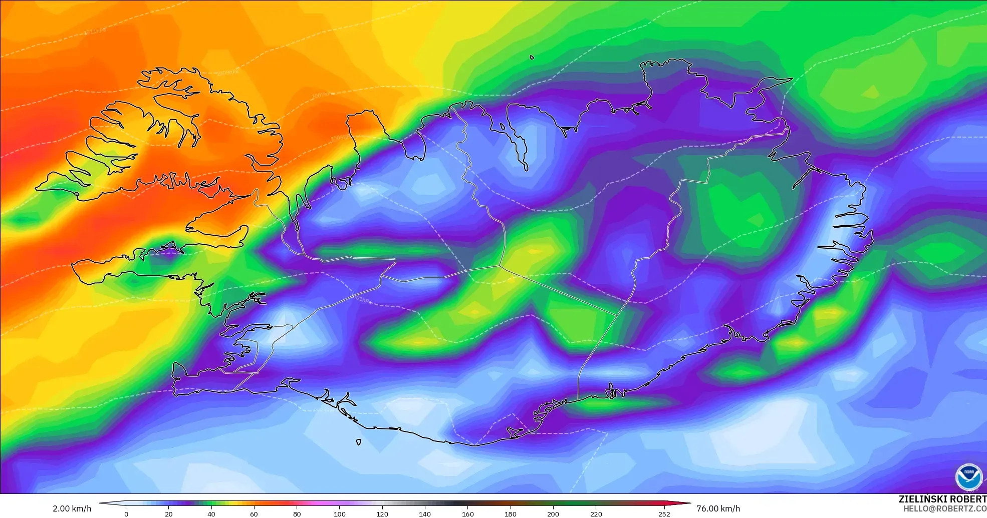GFS модель - Исландия, Екпінді Жел