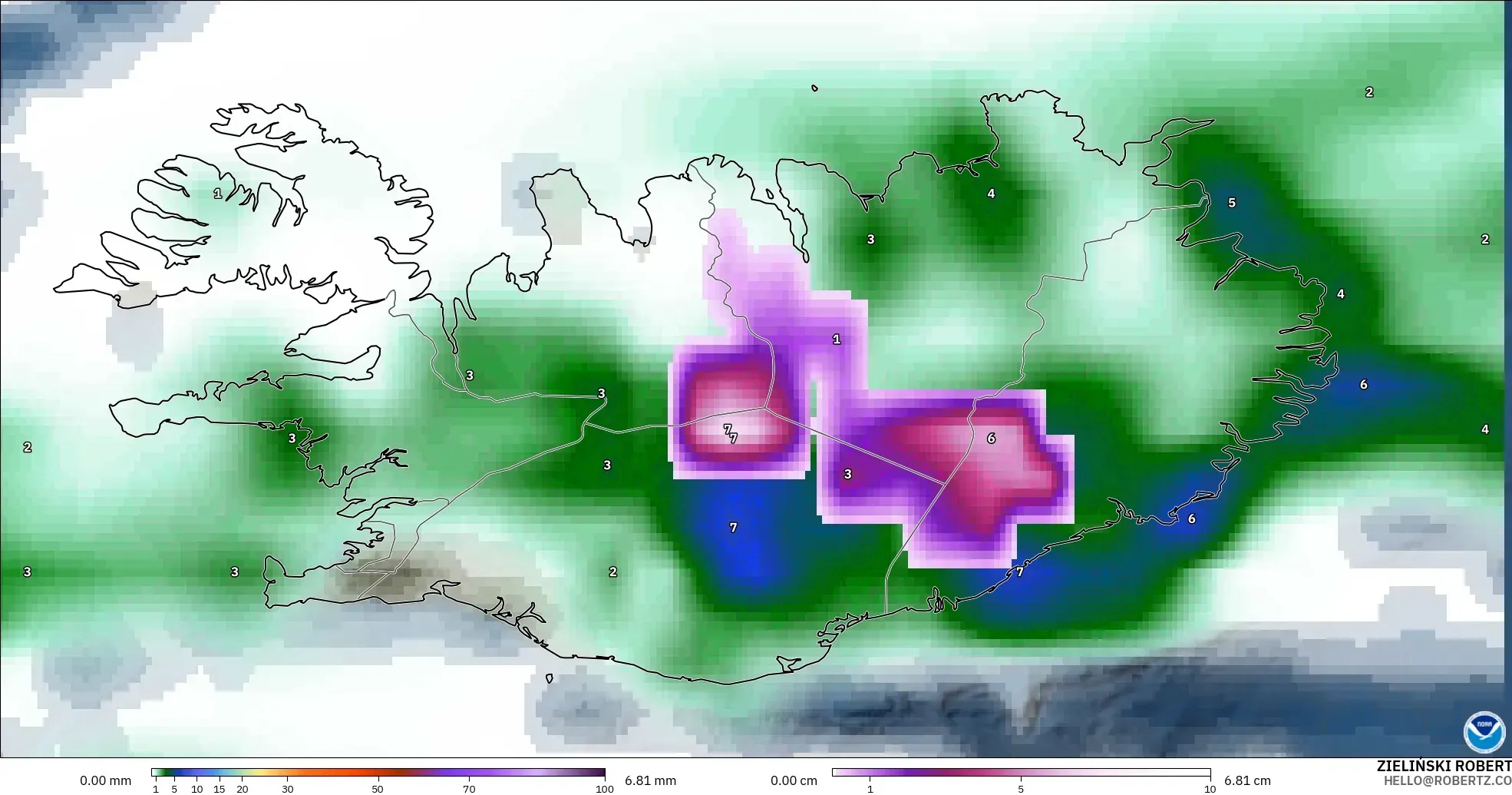 GFS модель - Исландия, Жауын-шашын, Бұлт және Қысым