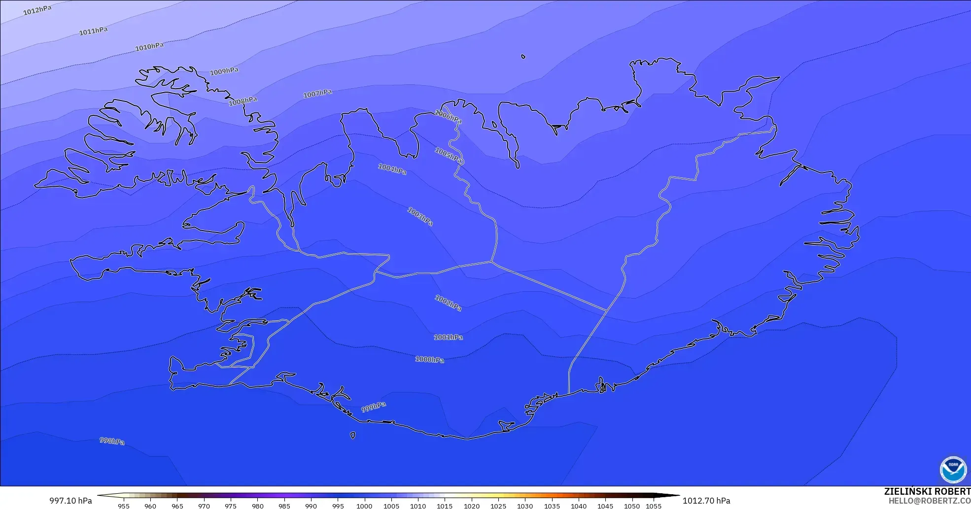 GFS модель - Исландия, Қысым