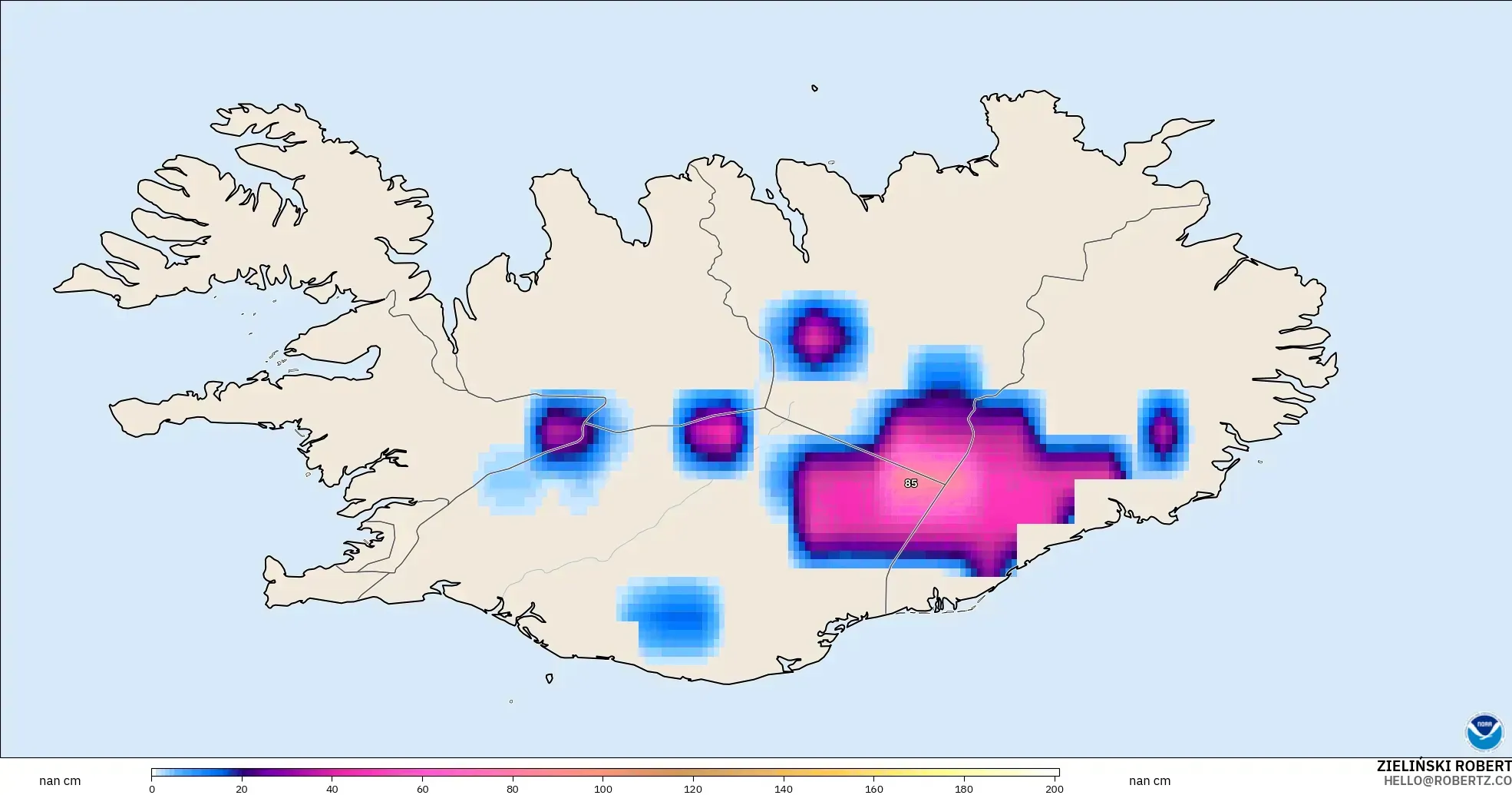 GFS модель - Исландия, Қар Қалыңдығы