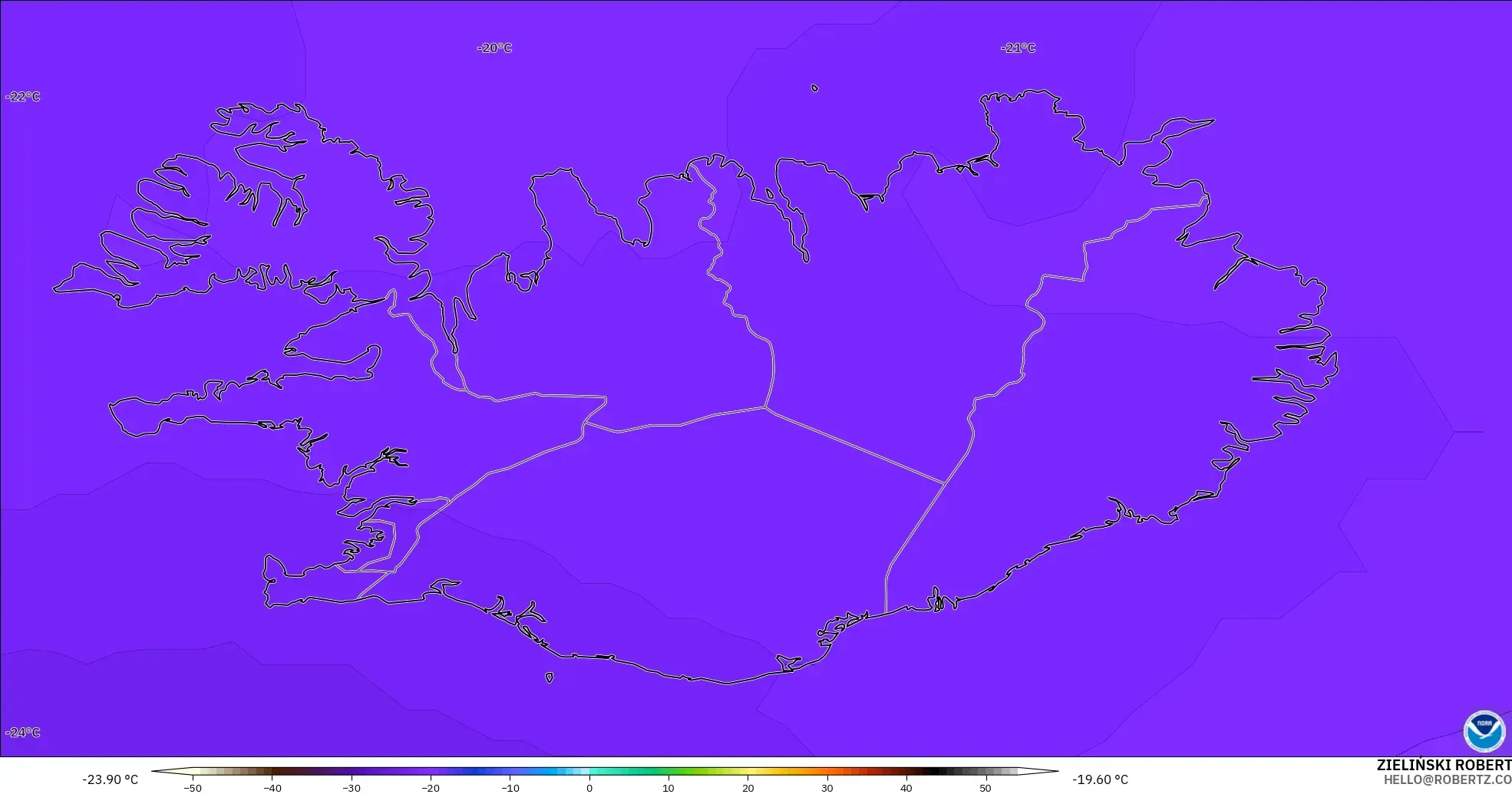 GFS модель - Исландия, Температура 500 hPa