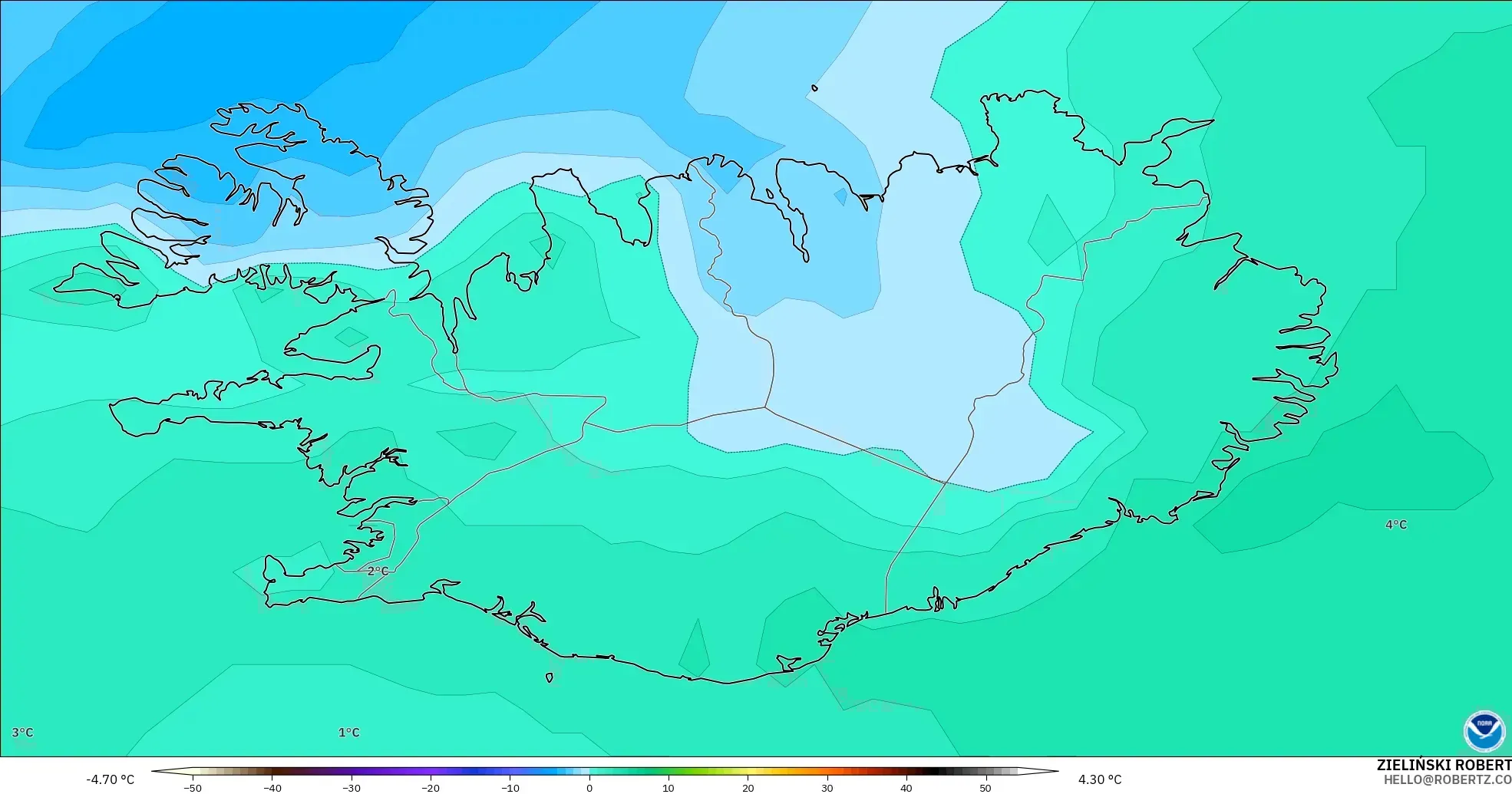 GFS модель - Исландия, Температура 850 hPa