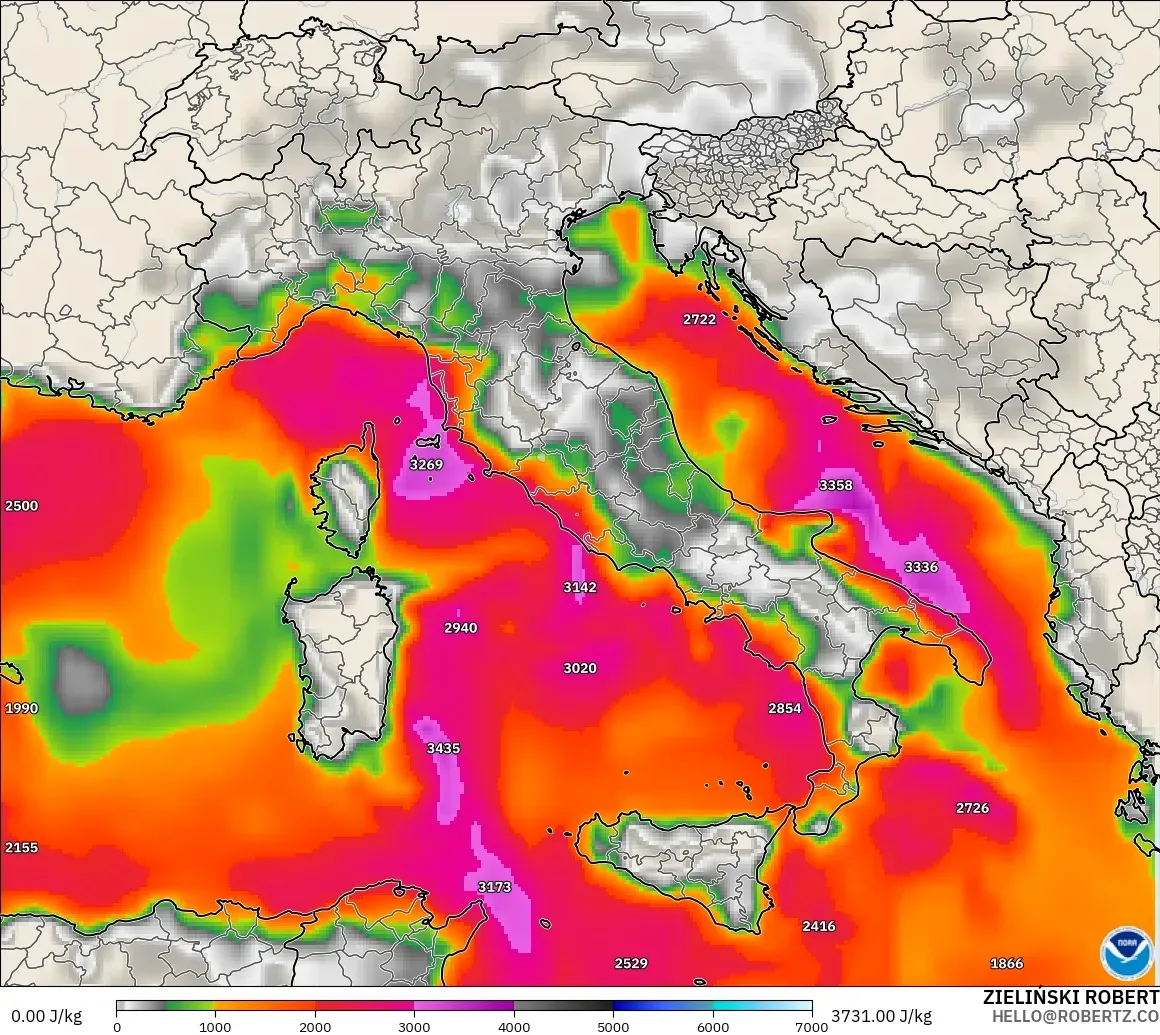 GFS модель - Италия, CAPE