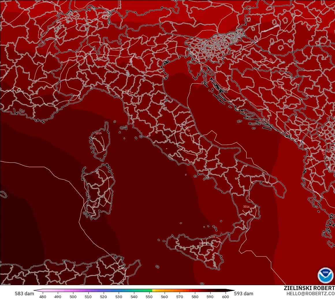 GFS модель - Италия, 500 гПа деңгейіндегі геопотенциал биіктігі