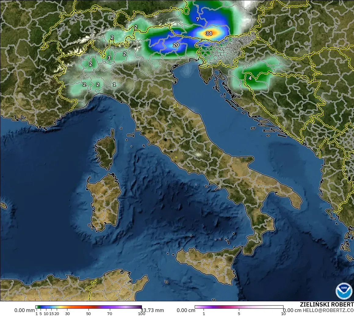 GFS модель - Италия, Жауын-шашын, Бұлт және Қысым