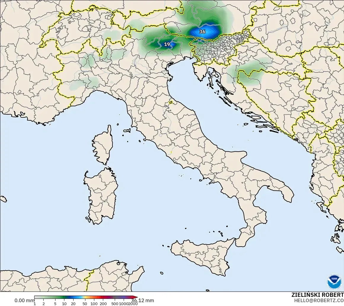 GFS модель - Италия, Жауын-шашын Жинақталуы