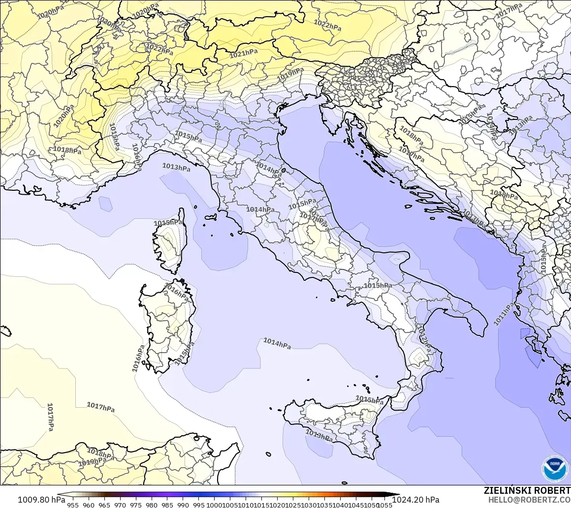 GFS модель - Италия, Қысым