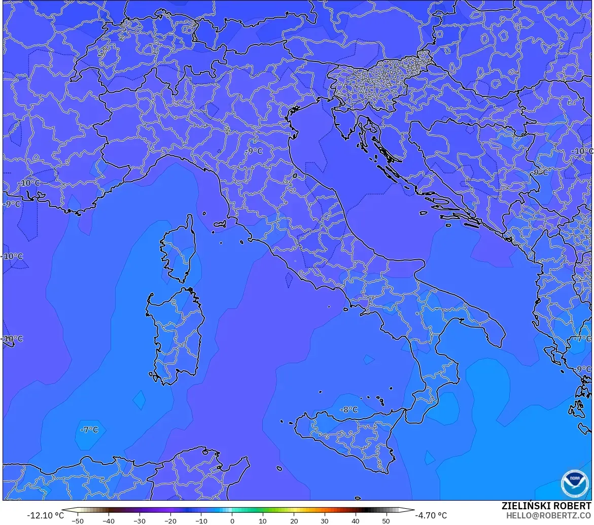 GFS модель - Италия, Температура 500 hPa