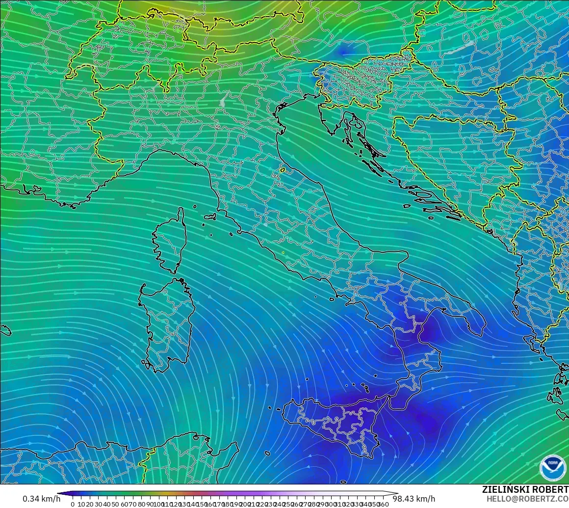 GFS модель - Италия, Жел 300 hPa (жайт ағысы)