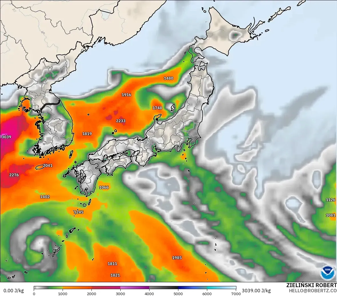 GFS модель - Жапония, CAPE