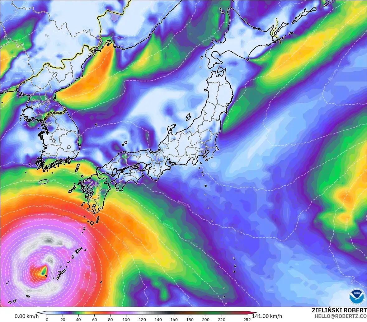 GFS модель - Жапония, Екпінді Жел