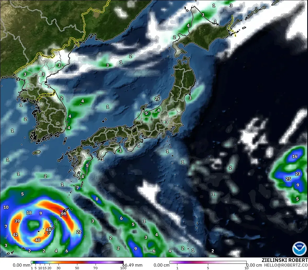 GFS модель - Жапония, Жауын-шашын, Бұлт және Қысым
