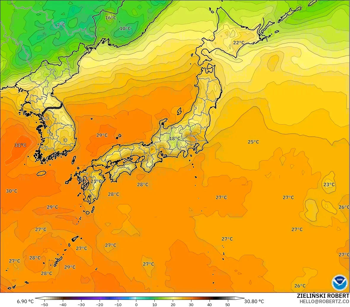 GFS модель - Жапония, Температура 2 м