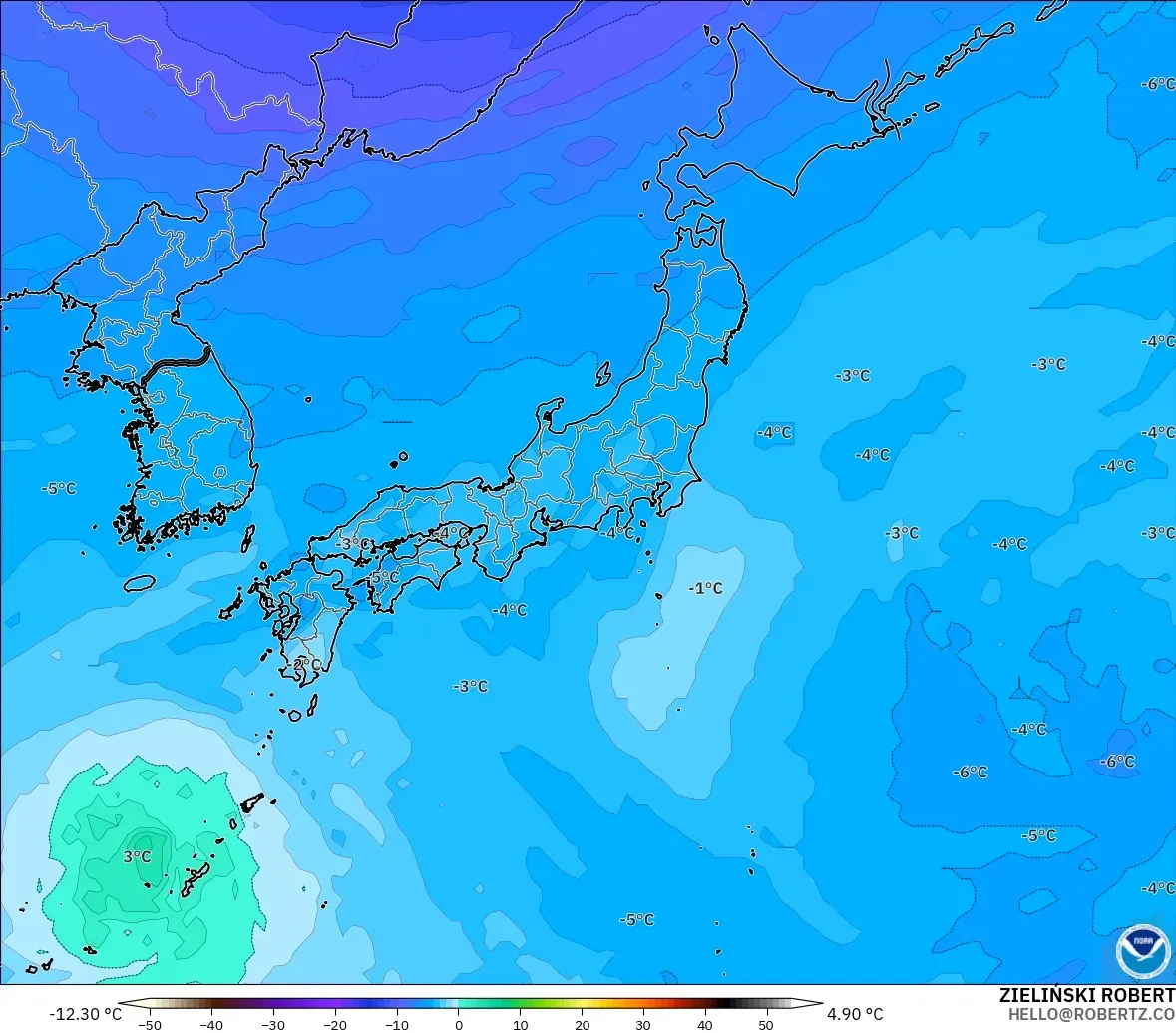 GFS модель - Жапония, Температура 500 hPa