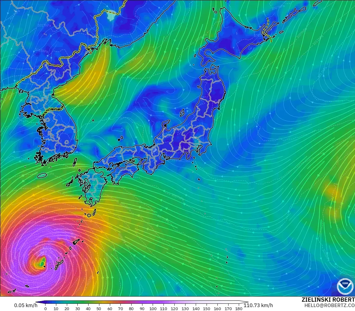 GFS модель - Жапония, Жел 10 м