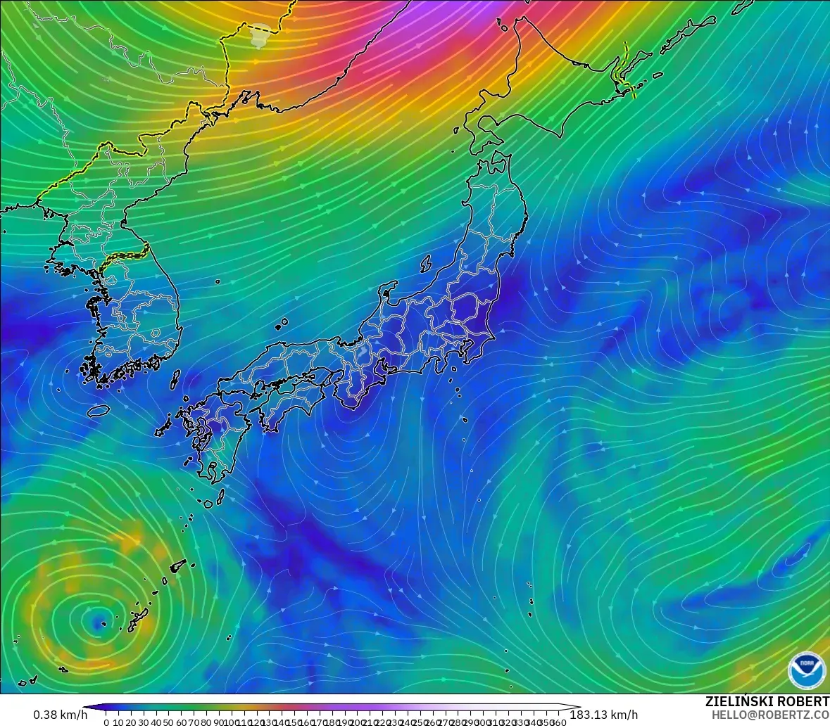 GFS модель - Жапония, Жел 300 hPa (жайт ағысы)