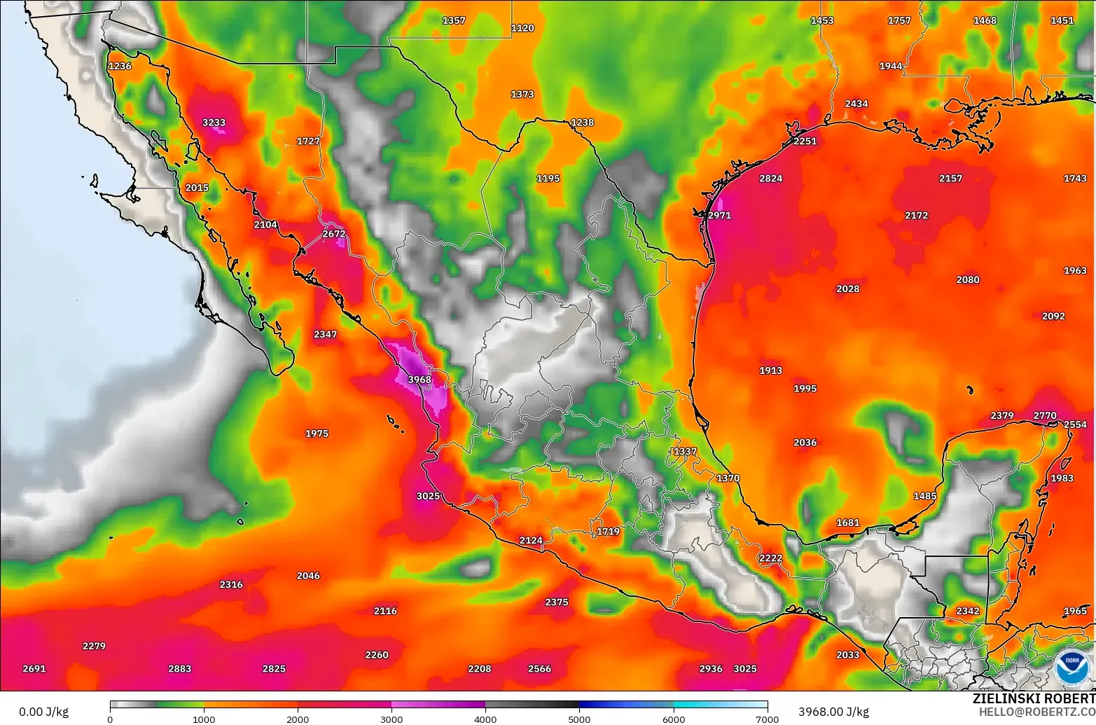GFS модель - Мексика, CAPE