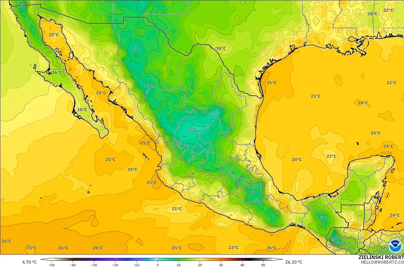GFS модель - Мексика, Шық Нүктесі 2 м