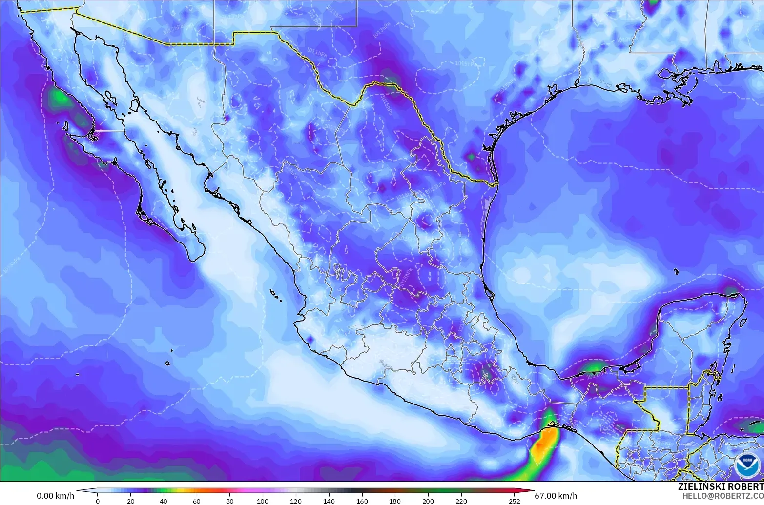 GFS модель - Мексика, Ең Жоғары Екпін