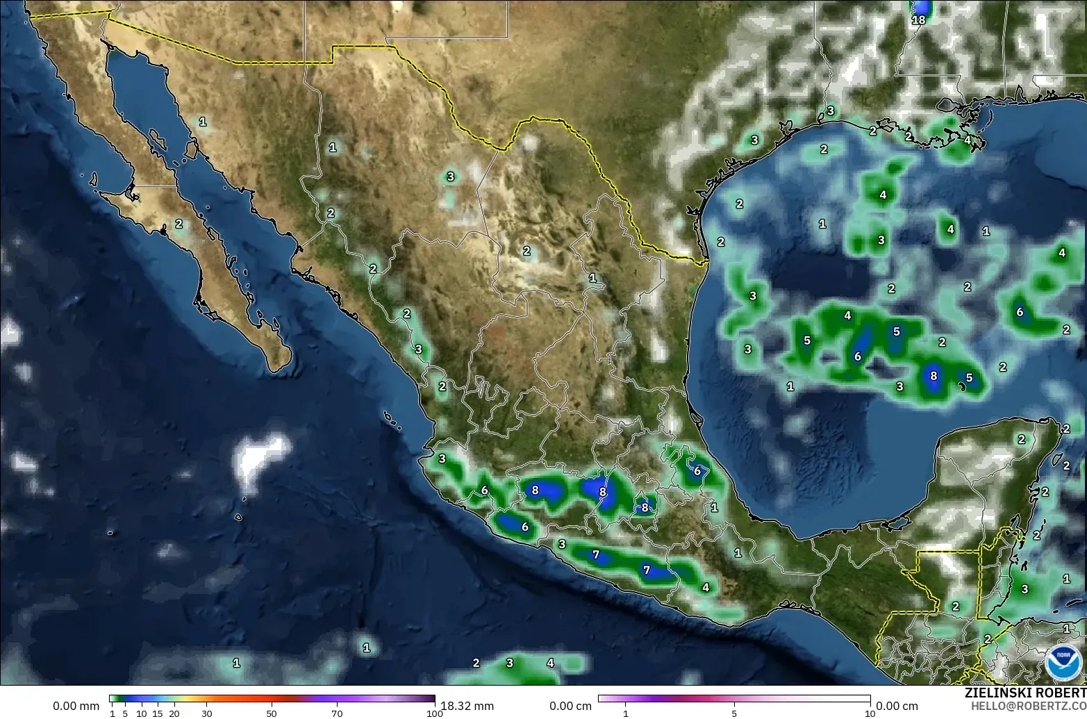 GFS модель - Мексика, Жауын-шашын, Бұлт және Қысым